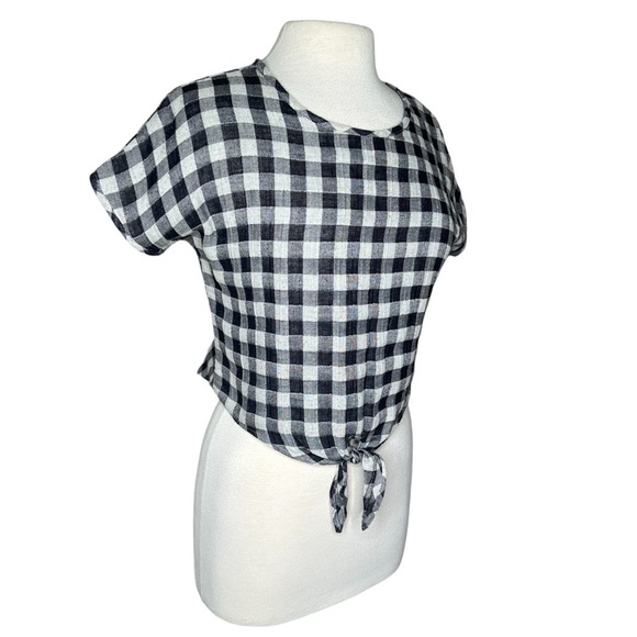 7115 by Szeki plaid button back tie front blouse top small - Picture 2 of 4